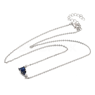 Brass Pave Cubic Zirconia Rectangle and Heart Pendant Cable Chain Necklaces KK-CBAB173-04P-01-1