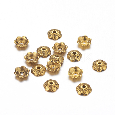 6-Petal Tibetan Style Alloy Flower Bead Caps TIBE-S220-AG-01-NR-1