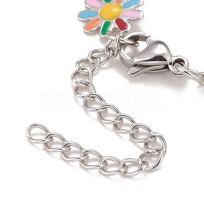 Enamel Daisy Link Chains Bracelet BJEW-P271-01P-02-1