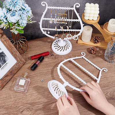 3-Tier PP Plastic Earring Display Stands EDIS-WH0012-28B-1