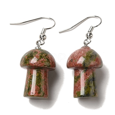 Natural & Synthetic Mixed Gemstone Mushroom Dangle Earrings EJEW-E296-05P-B-1