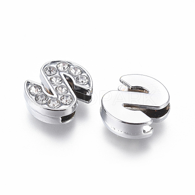 Alloy Initial Slide Charms with Grade A Rhinestones ALRI-R032-S-FF-1