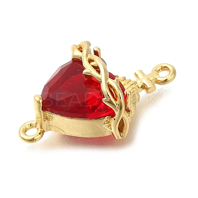 Brass FireBrick Cubic Zirconia Sacred Heart of Jesus Connector Charms KK-R002-27G-02-1