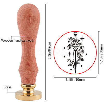 Brass Wax Seal Stamp with Handle AJEW-WH0184-0519-1