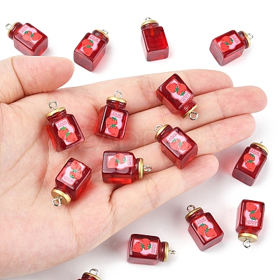 15Pcs Strawberry Jam Resin Pendants RESI-FS0002-15-1