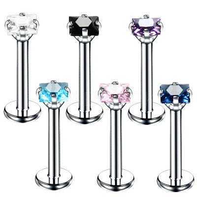 Square 304 Stainless Steel Cubic Zirconia 15 Gauge Internally Threaded Labrets for Women Men FS-WG03966-02-1