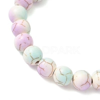 Baking Paint Synthetic Turquoise Round & Tortoise Beads Stretch Bracelets for Men Women BJEW-JB12340-01-1