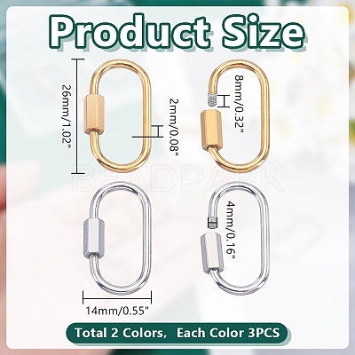 6Pcs 2 Colors 304 Stainless Steel Screw Carabiner Lock Charms STAS-HY0001-77-1
