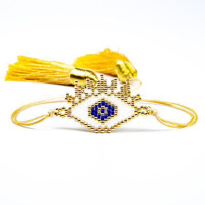 Bohemian Style Evil Eye Glass Seed Beaded Link Bracelets AD1534-1-1