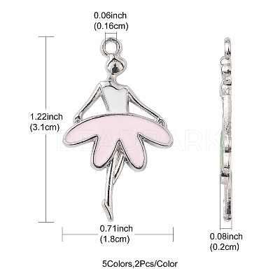 10Pcs 5 Colors Alloy Enamel Pendants ENAM-YW0002-90-1