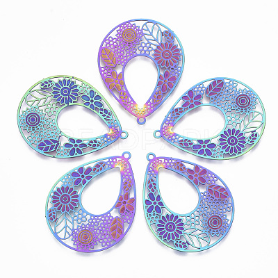 Ion Plating(IP) 304 Stainless Steel Filigree Pendants X-STAS-T057-15-1