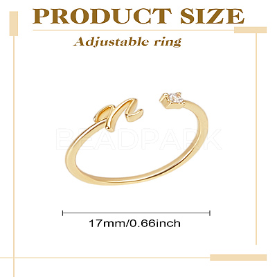 1Pc Letter Brass Rhinestone Open Cuff Rings for Women AJEW-LP0004-47N-G-1