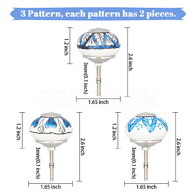 6Pcs 3 Styles Printing Porcelain Drawer Knobs FIND-GA0001-29B-1