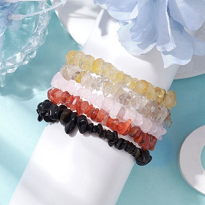 12 Constellation Natural Mixed Gemstone Chip Beaded Stretch Bracelets Sets for Women Men BJEW-JB10264-06-1