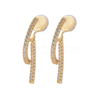 Brass Micro Pave Clear Cubic Zirconia Stick Clip-on Earrings EJEW-K286-13G-1