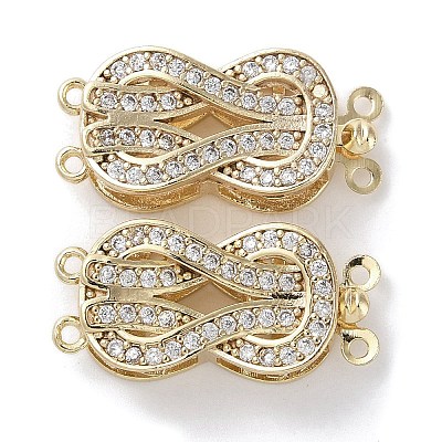 Brass Micro Pave Clear Cubic Zirconia Box Clasps Knot KK-G491-01G-1