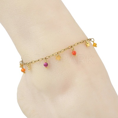 Dyed Natural Freshwater Shell Anklets AJEW-AN00850-1