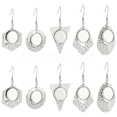 20Pcs 5 Style Hexagon & Teardrop & Flat Round & Polygon 304 Stainless Steel Dangle Earring Settings FIND-BBC0002-50-1
