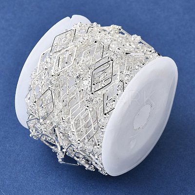 Handmade Brass Pave Clear Cubic Zirconia Rhombus Link Chains CHC-G027-01S-1
