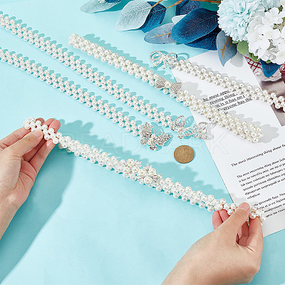 5Pcs 5 Style Acrylic Pearl Braided Stretch Chain Belt with Alloy Clasp AJEW-GA0004-49-1