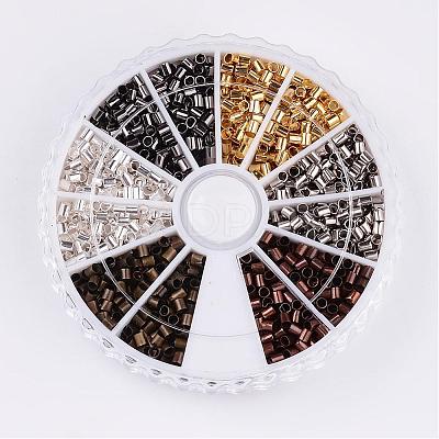 1 Box 6 Colors Antique Bronze & Red Copper & Golden & Silver & Platinum & Black Brass Tube Crimp Beads KK-X0036-A-B-1