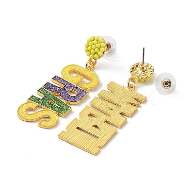 Carnival Theme Glitter Zinc Alloy Letter Dangle Stud Earrings EJEW-D087-05G-1