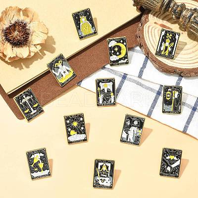 12Pcs Tarot Card Enamel Pins JEWB-CJZ0001-01G-1