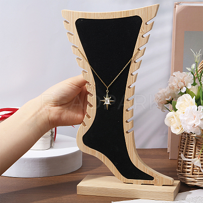 Foot Shaped Bamboo & Velvet Anklet Display Stands ODIS-WH0030-140A-1