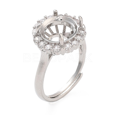 Rack Plating Round Brass Micro Pave Cubic Zirconia Adjustable Ring Components LS-KK-Q819-05P-1