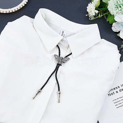 Alloy Moth Skull Black PU Leather Cord Bolo Tie Lariat Necklaces for Women Men NJEW-WH0031-08AS-1