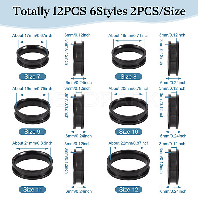 12Pcs 6 Size 201 Stainless Steel Grooved Finger Ring Settings RJEW-TA0001-05EB-1