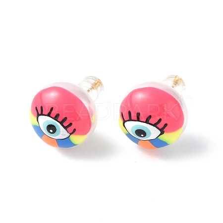 Natural Shell Eye Stud Earrings with Enamel EJEW-G334-05A-1