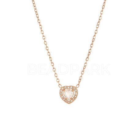White Cubic Zirconia Heart Pendant Necklace with Stainless Steel Chains OQ9710-7-1
