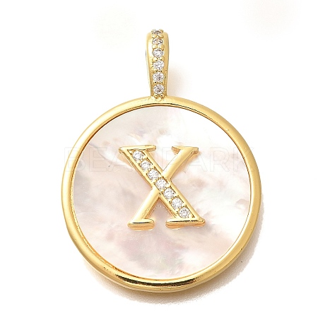Rack Plating Brass Micro Pave Clear Cubic Zirconia Pendants with Shell KK-M309-42G-X-1
