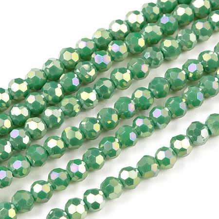 Faceted(32 Facets) Round Full Rainbow Plated Electroplate Glass Beads Strands EGLA-J130-FR14-1