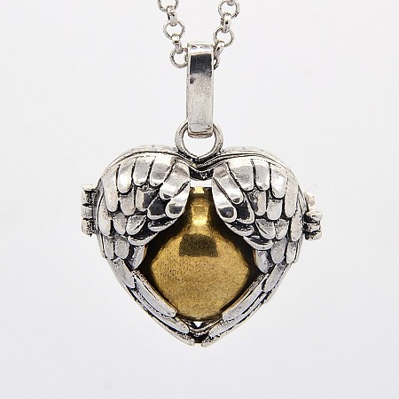 Antique Silver Brass Pregnancy Chime Ball Heart Cage Pendant Necklaces NJEW-F053-06AS-05-1