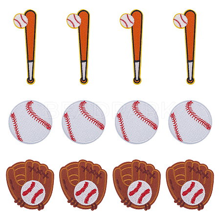 12Pcs 3 Styles Baseball Theme Polyester Iron on/Sew On Patches PATC-HY0001-99-1