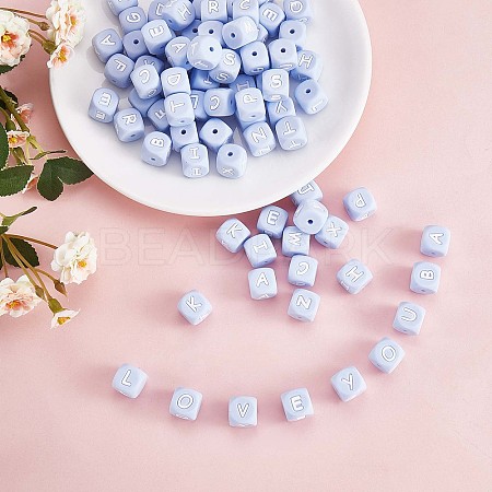 20Pcs Blue Cube Letter Silicone Beads 12x12x12mm Square Dice Alphabet Beads with 2mm Hole Spacer Loose Letter Beads for Bracelet Necklace Jewelry Making JX434B-1