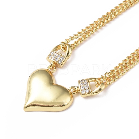 Clear Cubic Zirconia Heart with Padlock Pendant Necklace NJEW-L170-06G-1