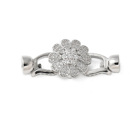 Brass Micro Pave Clear Cubic Zirconia Fold Over Clasps KK-P290-18P-1