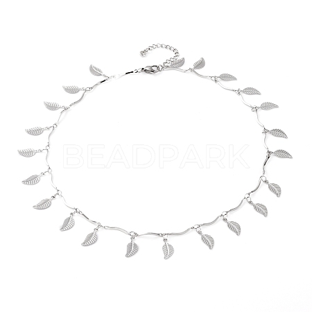 304 Stainless Steel Leaf Pendant Necklaces NJEW-JN03293-04-1