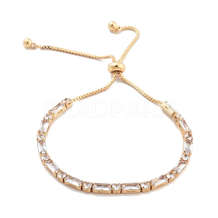 Brass Pave Clear Cubic Zirconia Rectangle & Flat Round Slider Bracelets BJEW-B094-01G-1