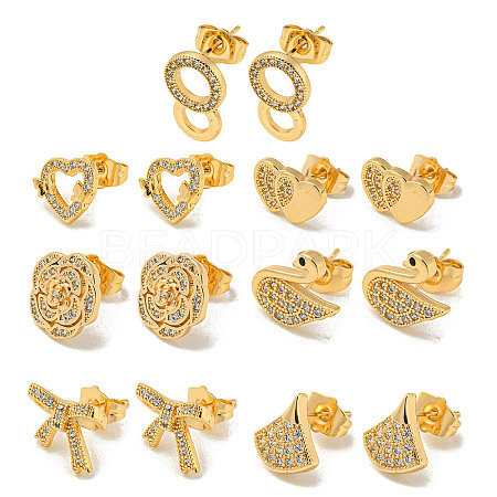 Light Gold Brass Micro Pave Cubic Zirconia Stud Earrings for Women EJEW-E295-33KCG-1