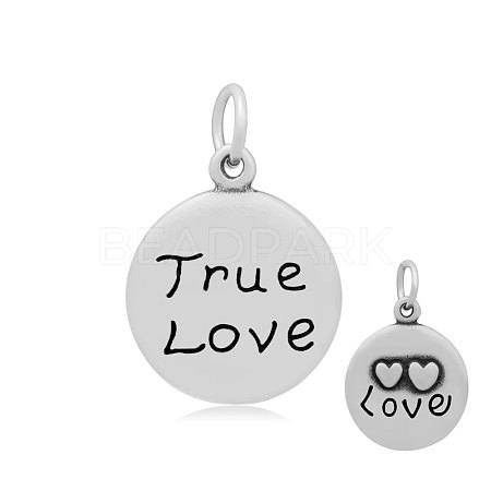 Flat Round with Word True Love 316 Stainless Steel Pendants STAS-I061-034-1
