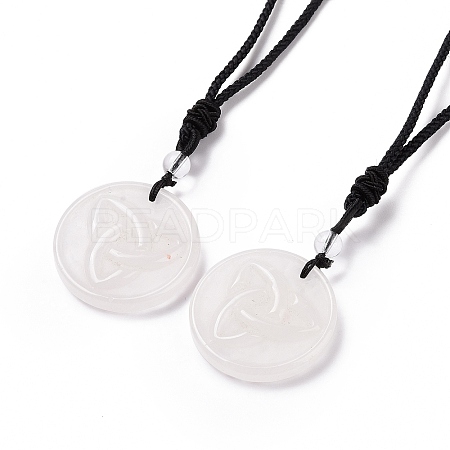 Adjustable Natural Quartz Crystal Sailor's Knot Pendant Necklace with Nylon Cord for Women NJEW-L171-02F-1