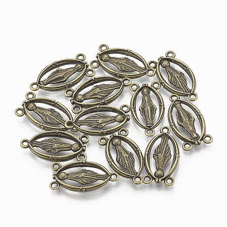 Holy Oval Carved Virgin Mary Tibetan Style Alloy Chandelier Component Links LS-TIBEP-0381-AB-LF-1