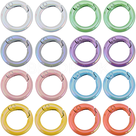 SUNNYCLUE 16Pcs 8 Colors Zinc Alloy Spring Gate Rings FIND-SC0007-32-1