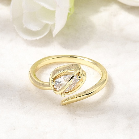 Brass Micro Pave Cubic Zirconia Cuff Open Rings for Women RJEW-L343-01G-02-1