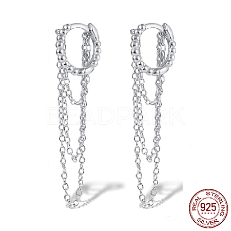 Rhodium Plated 925 Sterling Silver Hoop Earrings BK6776-2-1