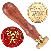 Golden Tone Brass Wax Seal Stamp Head with Wooden Handle AJEW-WH0208-823-1
